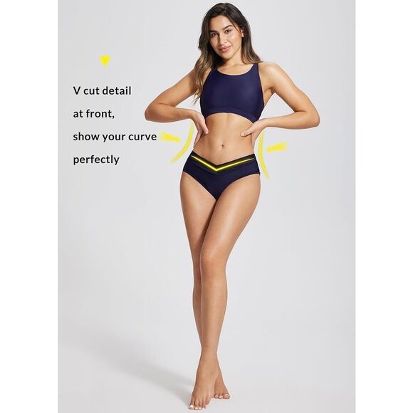 BALEAF Women's Large navy Modest Bikini Bottom High Waisted Swim Bottoms Full Co - Picture 3 of 13
